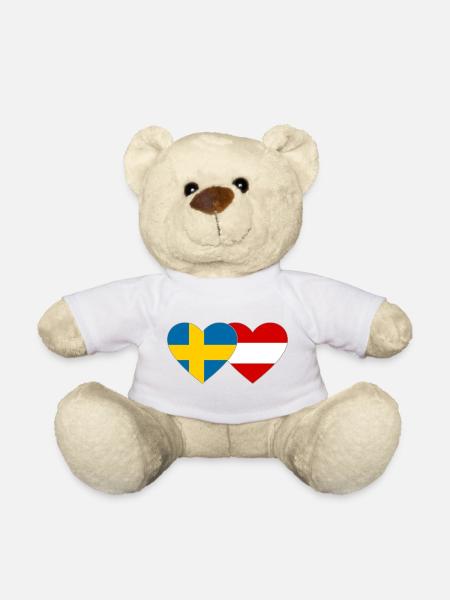 Schweden Österreich Flagge Herz - Teddy - Weiß