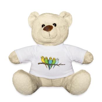 Famille colorée de perruches ondulées sur la branche - Nounours - blanc - Devant