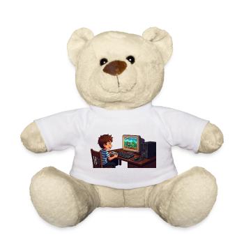 Retro gamer child on PC - Teddy Bear - white - Front