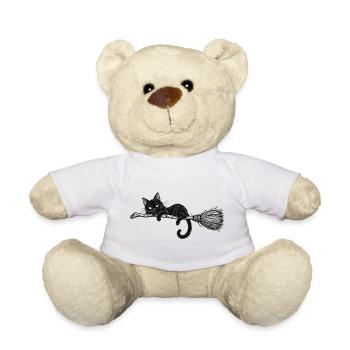 Schwarze Katze auf dem Besen - Teddy - Weiß - Vorne