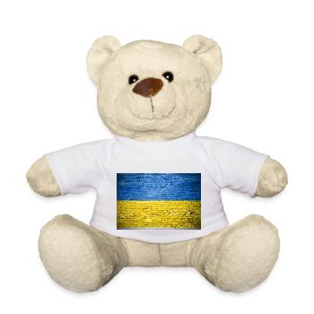 Ukraine Ziegelsteinmauer Flagge Graffiti Poster - Teddy - Weiß - Vorne