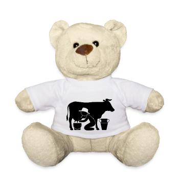 Bauer beim Melken einer Kuh - Teddy - Weiß - Vorne