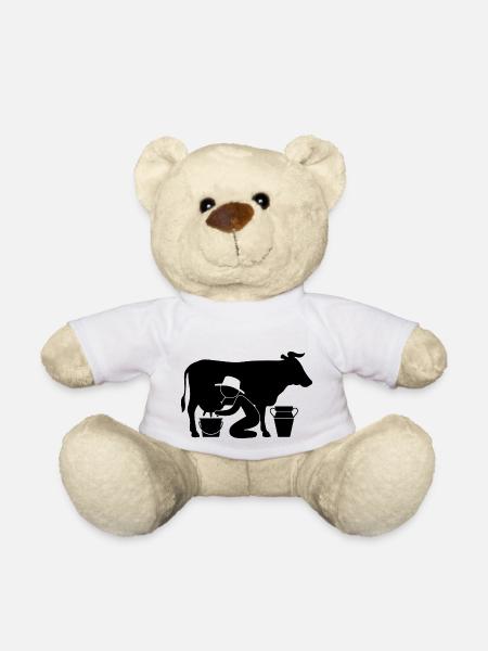 Landbouwer op het melken van een koe - Teddybjørn - hvid