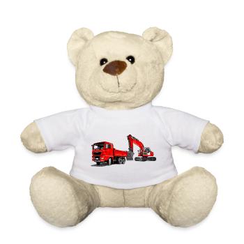 Chantier de construction avec pelle et camion benne - Nounours - blanc - Devant