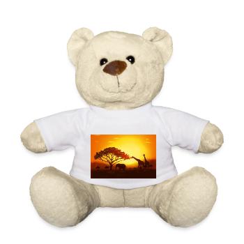 Südafrika Sonnenuntergang mit Elefant, Giraffen - Teddy - Weiß - Vorne