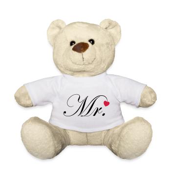 Mr Design Bräutigam Hochzeit Herz Geschenk Paar - Teddy - Weiß - Vorne