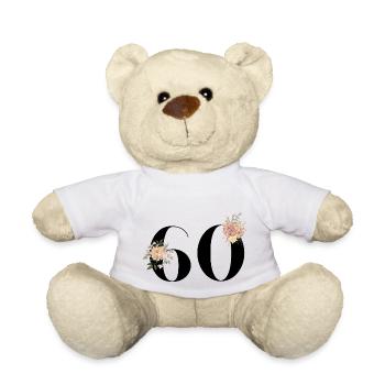 60th Anniversary Flowers (Gift of 60 years) - Teddy Bear - white - Front