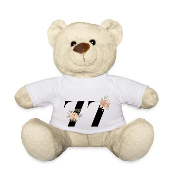 77e anniversaire fleuris (Cadeau de 77 ans) - Nounours - blanc - Devant
