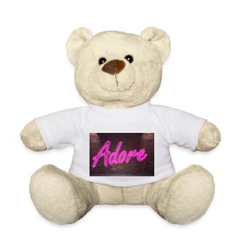 Neon-Adore-Schriftzüge auf Brick Wall bei Nacht - Teddy - Weiß - Vorne