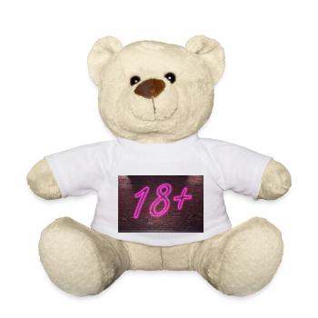 Neon-Altersbeschränkungen 18 + Schriftzug auf Brick Wall - Teddy - Weiß - Vorne