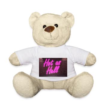 Leuchtreklame Hot as Hell an Ziegelsteinmauer - Teddy - Weiß - Vorne