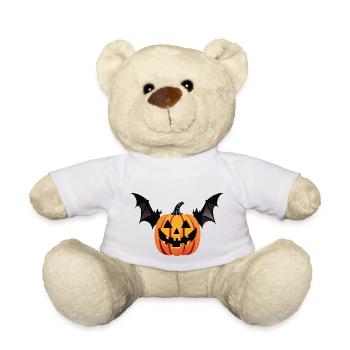 Scary bat pumpkin head with wings - Teddy Bear - white - Front