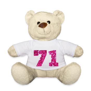 71 paillettes rose - 71 anniversaire - Nounours - blanc - Devant