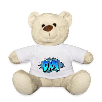GRAFFITI NAME "DAN" + MUR FISSURE BRIQUE - Nounours - blanc - Devant