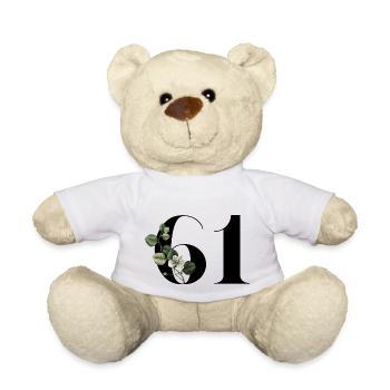 Number 61 Floral Green - 61st Birthday Floral - Teddy Bear - white - Front