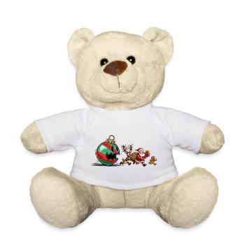 Lustige Weihnachtskugel mit Weihnachtsmann und Rentieren - Teddy - Weiß - Vorne