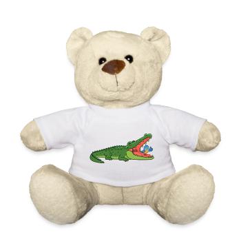 Lachendes Krokodil mit Vogel - Teddy - Weiß - Vorne