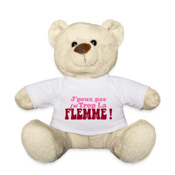 J'ai Trop La Flemme Retro Rose - Nounours - blanc - Devant