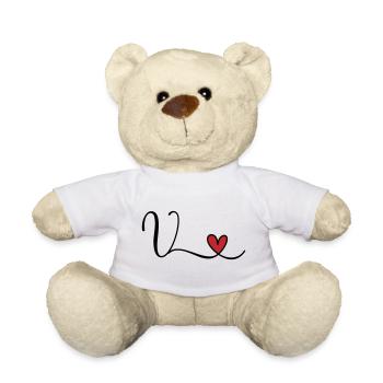 Buchstabe V Monogramm Initiale Herz - Teddy - Weiß - Vorne