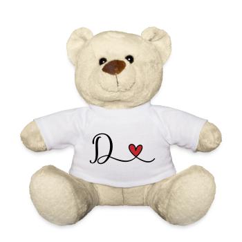 Letter D with heart monogram - Teddy Bear - white - Front