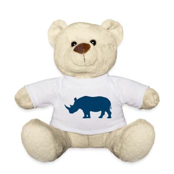 Rhinoceros silhouette in deep blue - Teddy Bear - white - Front