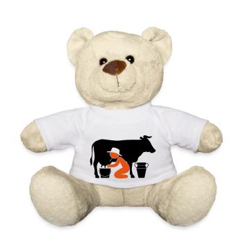 Bauer beim Melken einer Kuh - Teddy - Weiß - Vorne