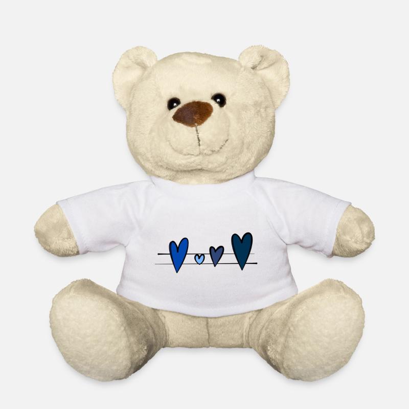 Blaue Herzen - Teddy - Weiß