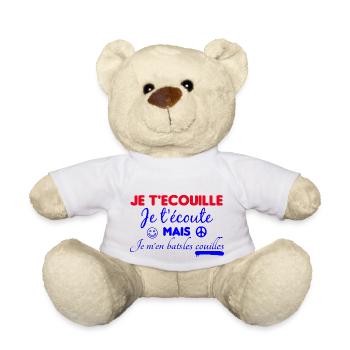 T shirt je t'écouille je t'écoute - Nounours - blanc - Devant