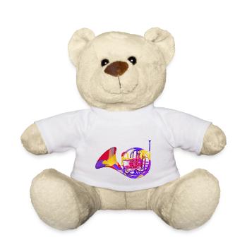 Horn, musical instrument, wind instrument - Teddy Bear - white - Front