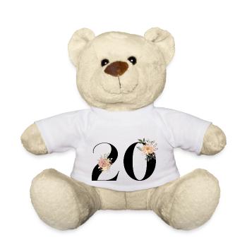 20e anniversaire fleuris (Cadeau de 20 ans) - Nounours - blanc - Devant