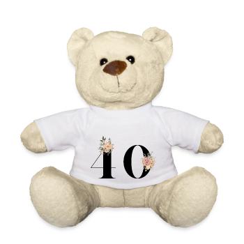 40e anniversaire fleuris (Cadeau de 40 ans) - Nounours - blanc - Devant