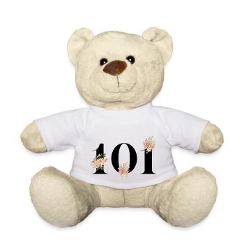 101e anniversaire fleuris (Cadeau de 101 ans) - Nounours - blanc - Devant