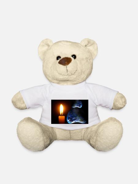 A candle shining over an unknown land. - Teddy Bear - white