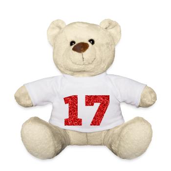 Nummer 17 Roter Glitzer - 17-jähriges Jubiläum - Teddy - Weiß - Vorne