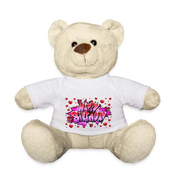 ROSA HAPPY BIRTHDAY GRAFFITI MIT HERZ - Teddy - Weiß - Vorne