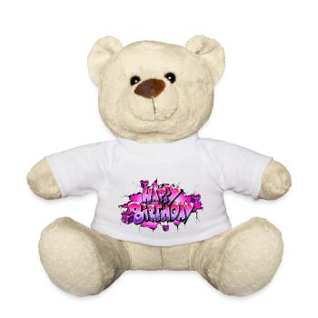 GRAFFITI HAPPY BIRTHDAY - Nounours - blanc - Devant