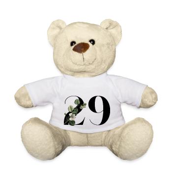 Nummer 29 Grüne Blumen - 29. Blumengeburtstag - Teddy - Weiß - Vorne