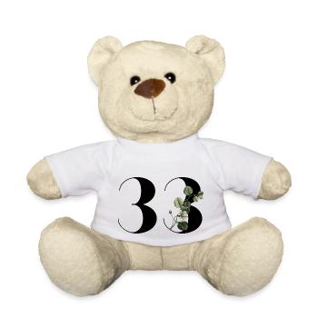 Number 33 Floral Green - 33rd Floral Birthday - Teddy Bear - white - Front