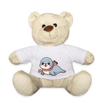Kawaii Weihnachts Baby Seehund mit Zuckerstange - Teddy - Weiß - Vorne