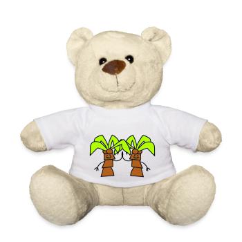 2 Lustige Süße Palmen Begrüßung Comic Gesicht Team - Teddy - Weiß - Vorne