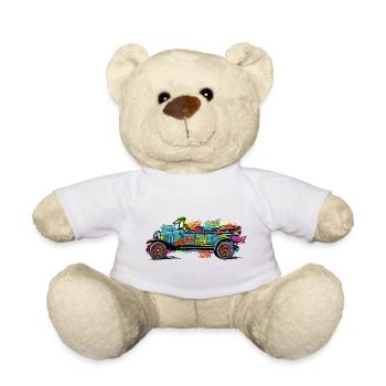 Colorful Comic Car/ Vintage Car Vintage Print - Teddy Bear - white - Front