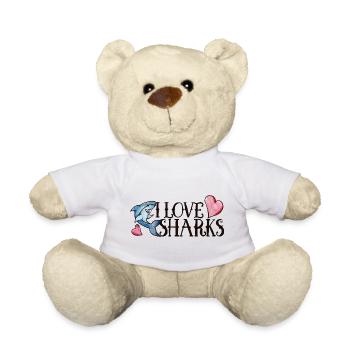 I Love Sharks Bold Print - Teddy Bear - white - Front