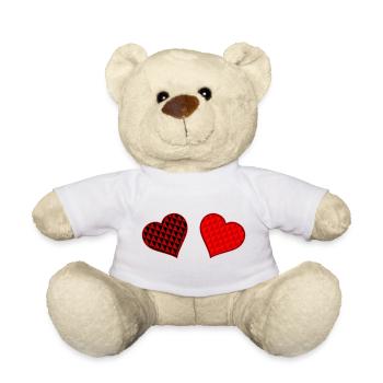 Geometric Heart Duo Red Black - Teddy Bear - white - Front