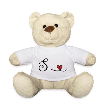 Monogramme de la lettre S avec cœur - Nounours - blanc - Devant
