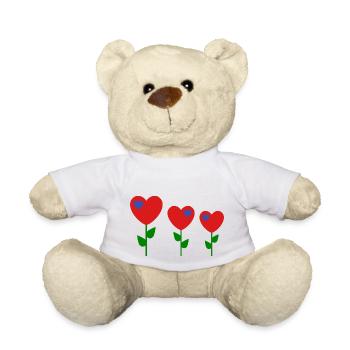Coeur rétro fleurs mignonnes des années 70 - Nounours - blanc - Devant