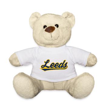 Leeds Script Logo Blau Gelb - Teddy - Weiß - Vorne