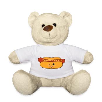 Kawaii, Hot dog,Wurst, Würstchen, Metzger - Teddy - Weiß - Vorne