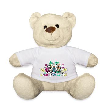 Joyeux anniversaire avec paroles dans différentes langues - Nounours - blanc - Devant