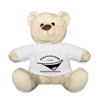 T-shirt "Pas bavard, juste intéressant" - Nounours - blanc - Devant