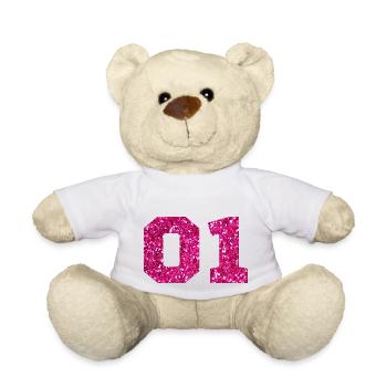 Nummer 1 Pink Glitter - 1. Jahrestag - Teddy - Weiß - Vorne